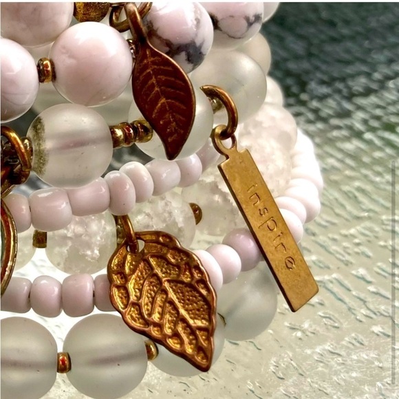 White Wire Wrap Charm Cuff Bracelet Turquoise Crystal! - Picture 3 of 4